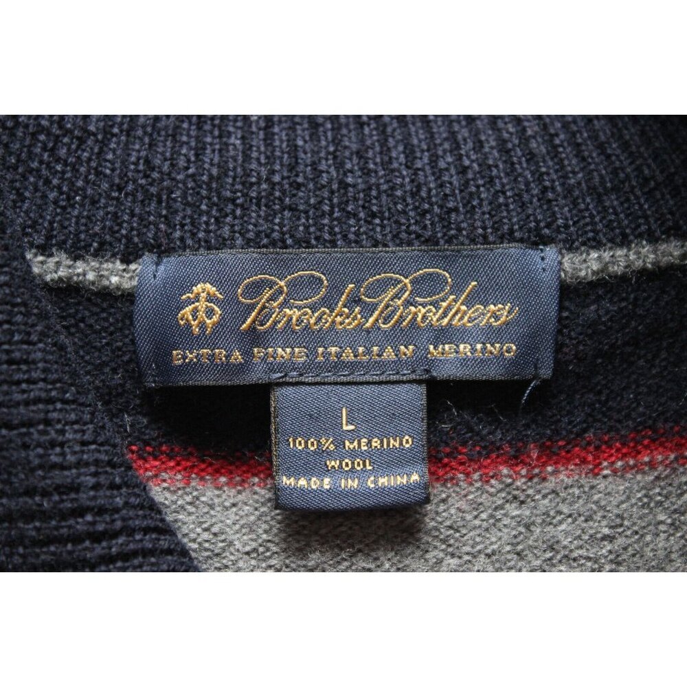 Brooks Brothers Mens Sweater Large 100% Merino Wool Extra Fine Italian Striped - Picture 7 of 12